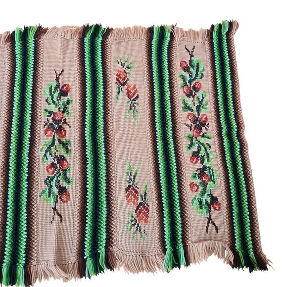 Vtg Embroidered look Crochet Afghan Blanket Throw Hippie Boho Warm Brown READ - Picture 4 of 11